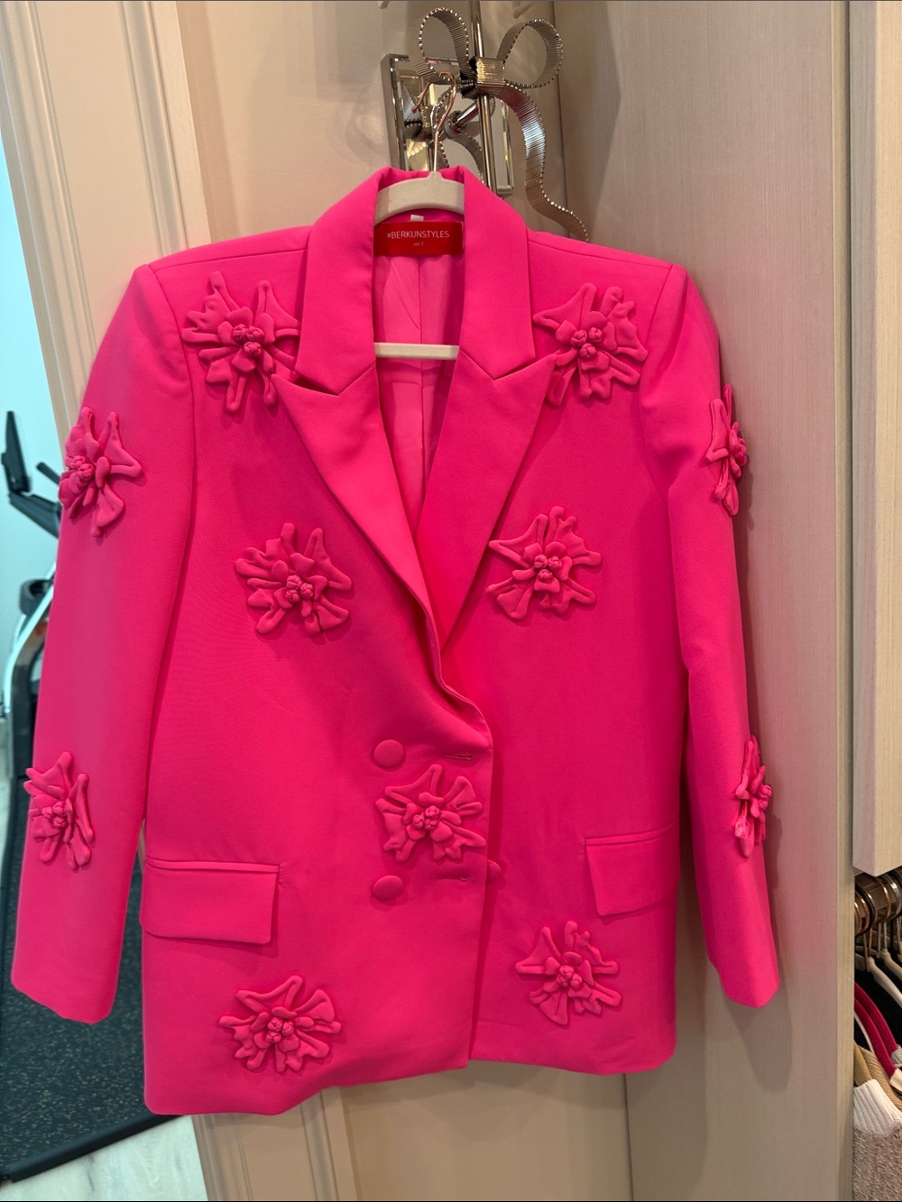 Bold Hot Pink Floral-Appliqué Blazer